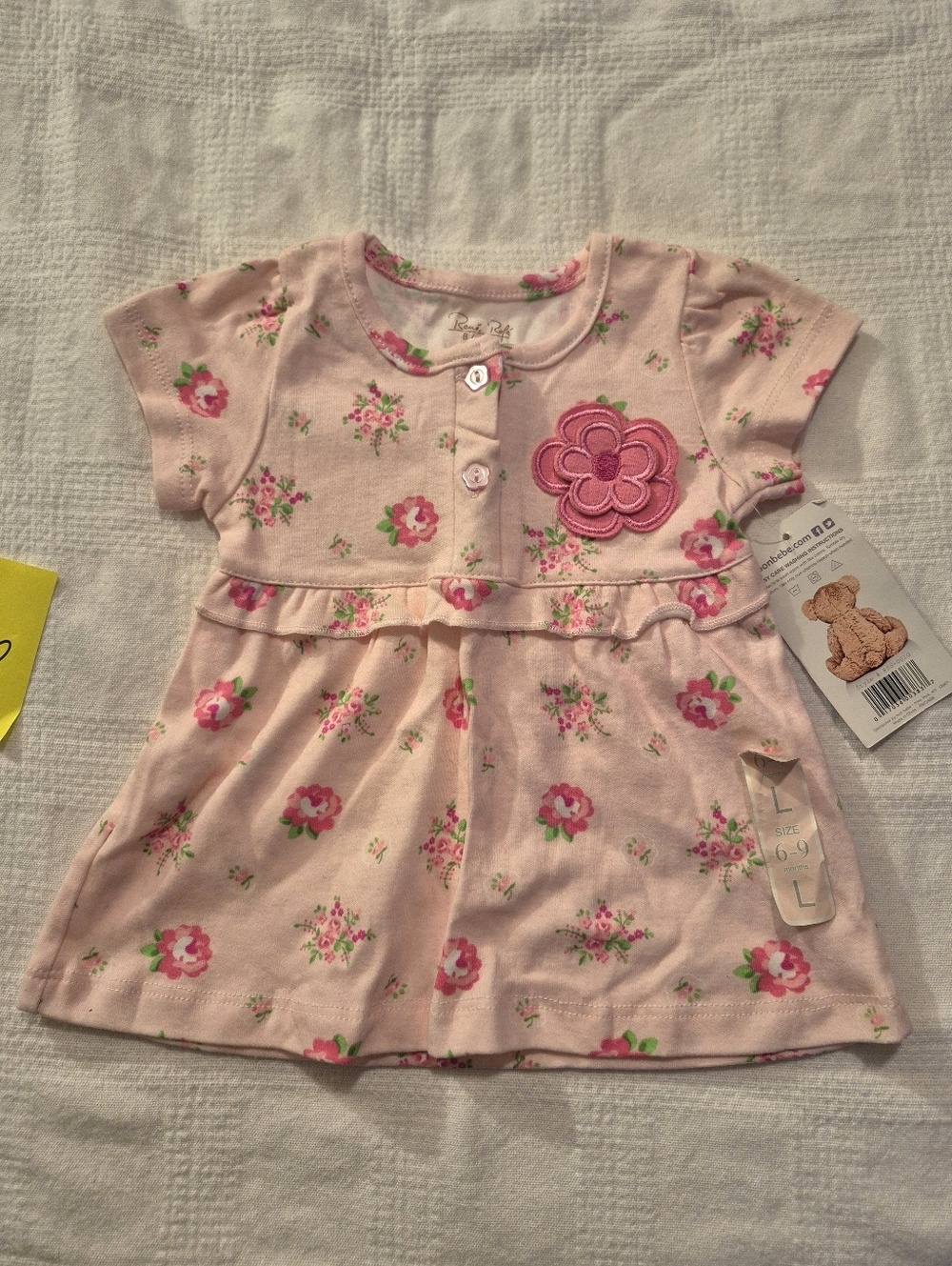 Rene Rofe girls 6-9 months pink short sleeve dress floral print NWT
